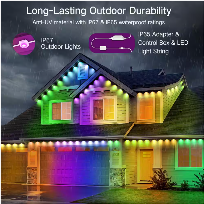 BICIK RGBIC Permanent 72 Light 100 ft. Outdoor Plug-In Integrated LED Novelty String-Light with IP65 Waterproof Housing