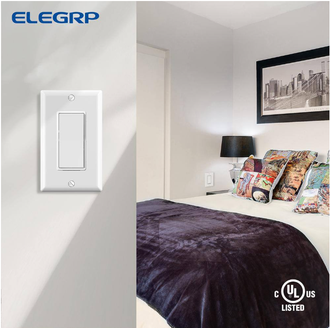 ELEGRP Decor 15 Amp 120-Volt Single Pole Rocker AC Quiet Light Switch, White (10-Pack)