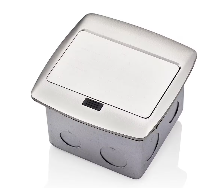 Leviton Pop-Up Floor Box with Dual Type A, 3.6 Amp USB Charger, 15 Amp Outlet, Brushed Nickel