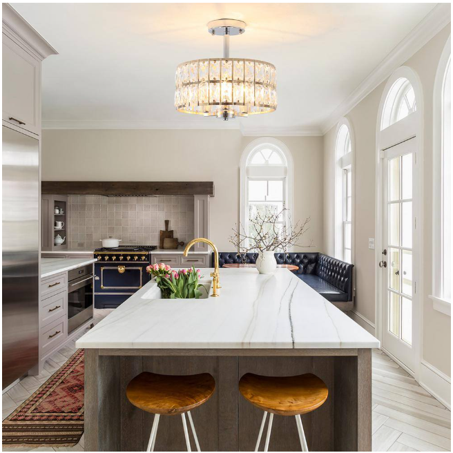 Koyal 3-Light Round Gold/Chrome 12.59 in. Chandelier Semi Flush Mount Ceiling Light with Clear Crystal Glass Drum Shade