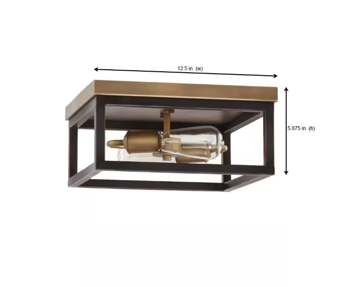 Hampton Bay Boswell Quarter 12-1/2 in. 2-Light Gold and Black Distressed Wood Accents Coastal Flush Mount Ceiling Light for Bedrooms