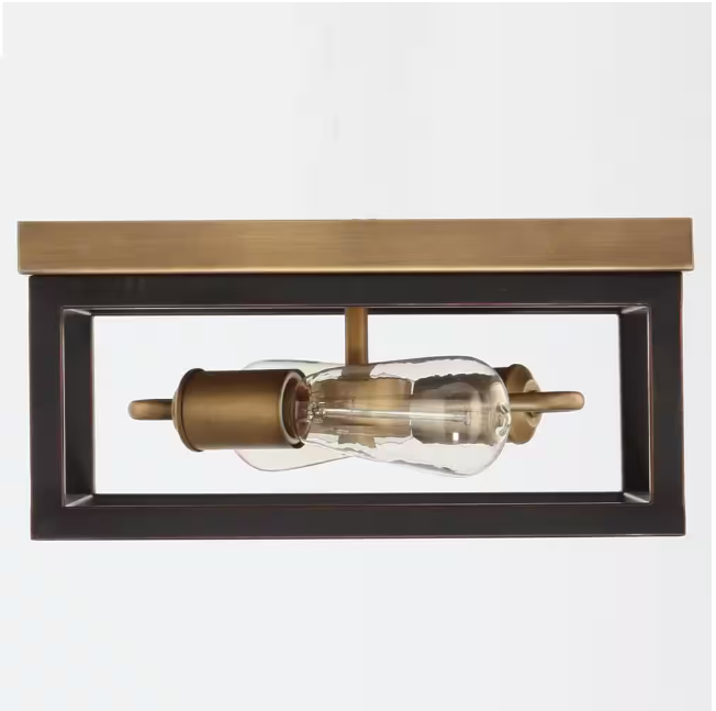 Hampton Bay Boswell Quarter 12-1/2 in. 2-Light Gold and Black Distressed Wood Accents Coastal Flush Mount Ceiling Light for Bedrooms