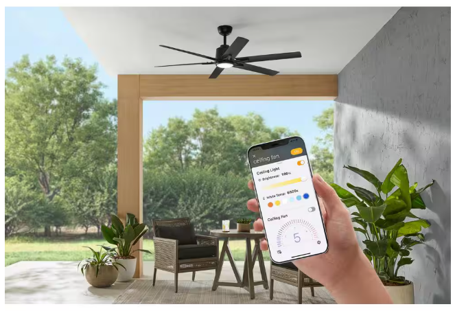 Home Decorators Collection Kensgrove II 60 in. Smart Indoor/Outdoor Matte Black Ceiling Fan with Remote Included Powered by Hubspace