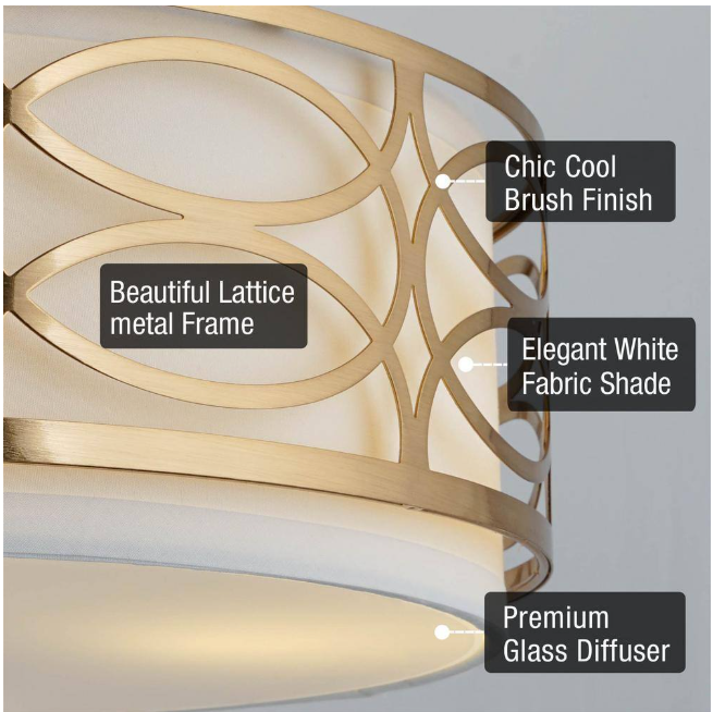 Kira Home Sienna 14.5 in. 60-Watt 3-Light Cool Brass Modern Semi-Flush with White Shade, No Bulb Included