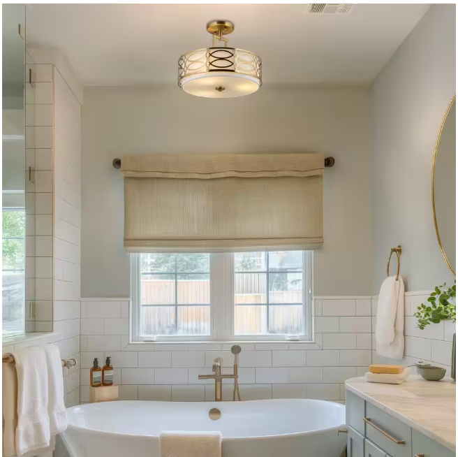 Kira Home Sienna 14.5 in. 60-Watt 3-Light Cool Brass Modern Semi-Flush with White Shade, No Bulb Included