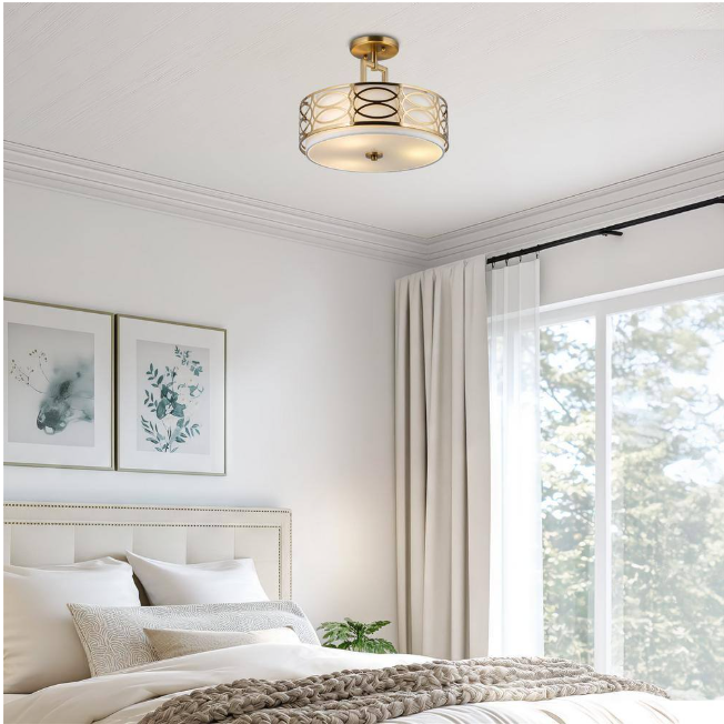 Kira Home Sienna 14.5 in. 60-Watt 3-Light Cool Brass Modern Semi-Flush with White Shade, No Bulb Included