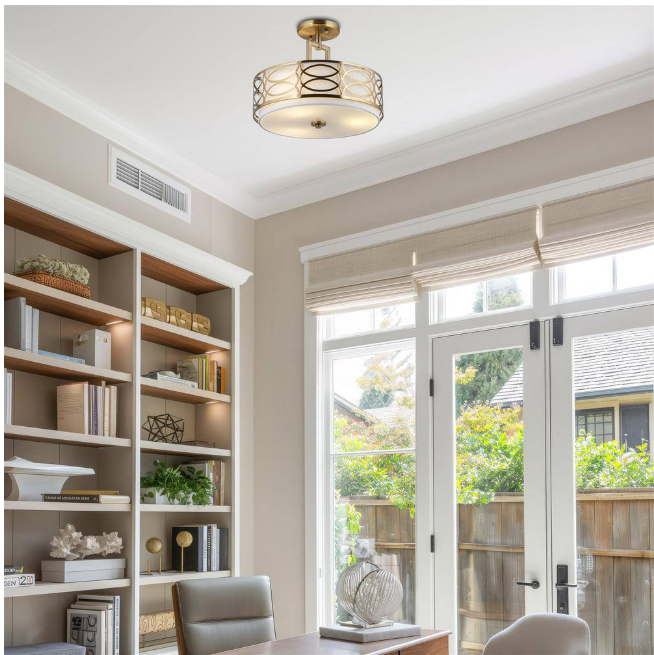 Kira Home Sienna 14.5 in. 60-Watt 3-Light Cool Brass Modern Semi-Flush with White Shade, No Bulb Included