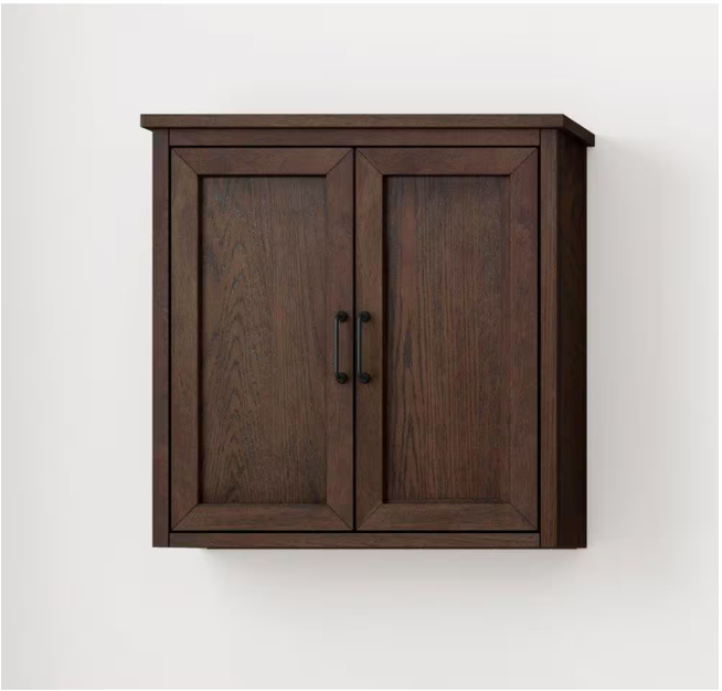 Home Decorators Collection Alster 25 in. W x 26 in. D x 8 in. H Bathroom Storage Wall Cabinet in Brown Oak