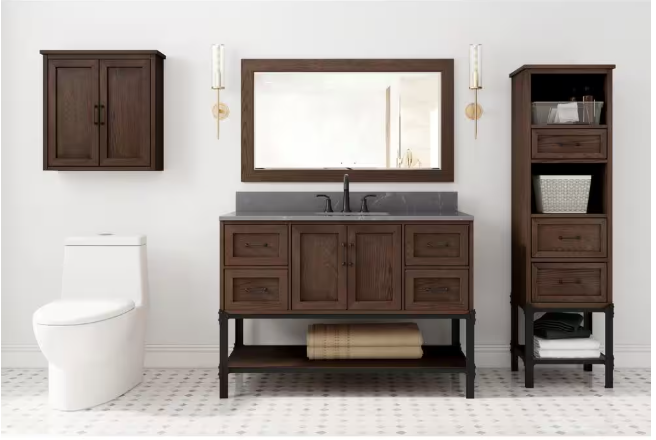 Home Decorators Collection Alster 25 in. W x 26 in. D x 8 in. H Bathroom Storage Wall Cabinet in Brown Oak