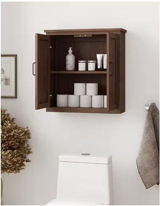 Home Decorators Collection Alster 25 in. W x 26 in. D x 8 in. H Bathroom Storage Wall Cabinet in Brown Oak