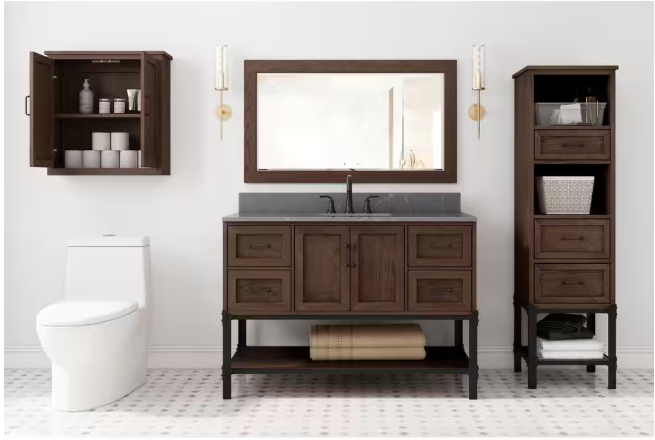 Home Decorators Collection Alster 25 in. W x 26 in. D x 8 in. H Bathroom Storage Wall Cabinet in Brown Oak