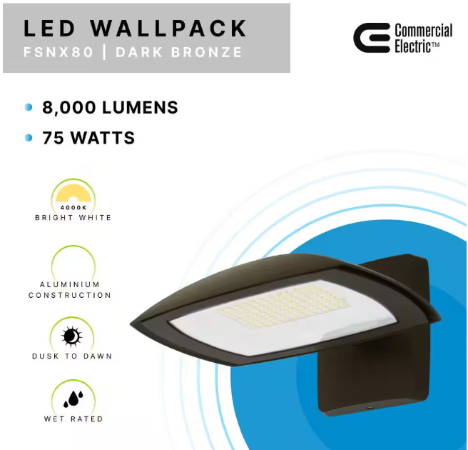 Commercial Electric 550W Equivalent Integrated LED Bronze Outdoor Wall/Flood Light, 8000 Lumens