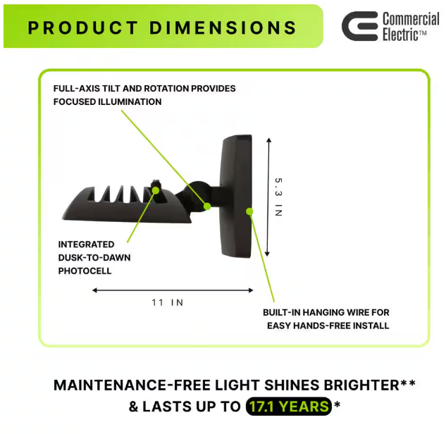 Commercial Electric 550W Equivalent Integrated LED Bronze Outdoor Wall/Flood Light, 8000 Lumens