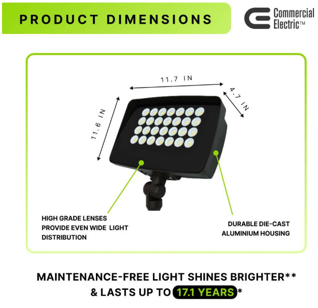 Commercial Electric 950W Equivalent Integrated LED Bronze Outdoor High Output Flood Light, 12,000 Lumens, 4000K, Dusk-to-Dawn