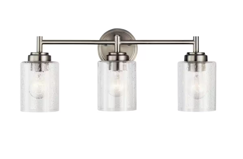 KICHLER Winslow 21.5 in. 3-Light Brushed Nickel Contemporary Bathroom Vanity Light with Clear Seeded Glass