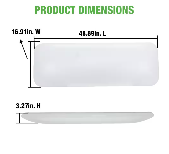 Commercial Electric 48 in. x 18 in. Low Profile LED Flush Mount Rectangular Light Fixture 5500 Lumens 3000K 4000K 5000K Kitchen Lighting