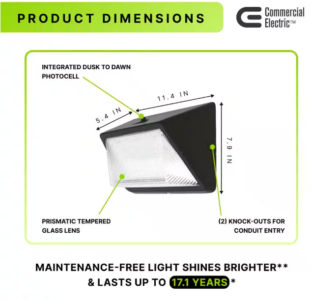 Commercial Electric 175W Equivalent Integrated LED Bronze Dusk to Dawn Commercial Refractor Wall Pack Light, 6500 Lumens, 4000K