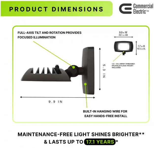 Commercial Electric 350W Equivalent Integrated LED Bronze Outdoor Residential Wall/Flood Light, 5000 Lumens