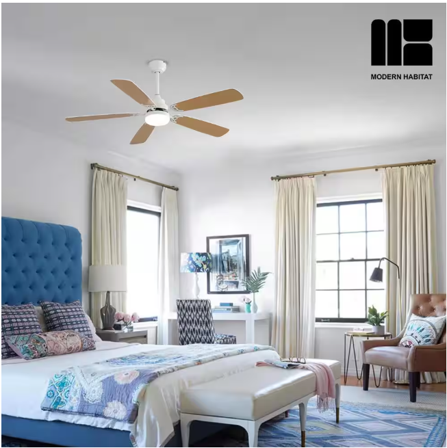 MODERN HABITAT WhisperBloom Blade Span 52 in. Indoor White Ceiling Fan with LED Light Bulbs and Remote Control