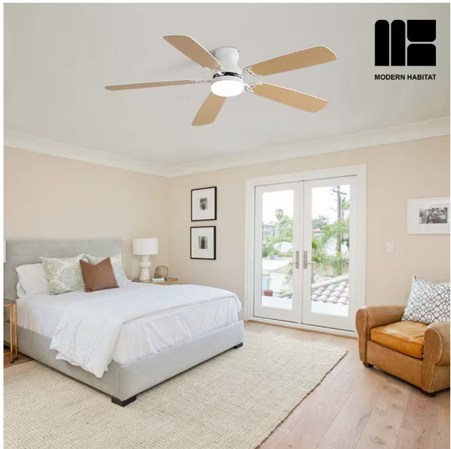 MODERN HABITAT WhisperBloom Blade Span 52 in. Indoor White Ceiling Fan with LED Light Bulbs and Remote Control