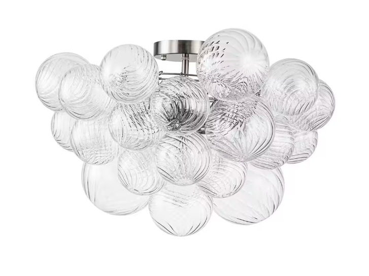 HUOKU Neuvy 19 in. W 3-Light Nickel Cluster Semi-Flush Mount Chandelier with Grape Swirled Glass Shades for Dining/Living