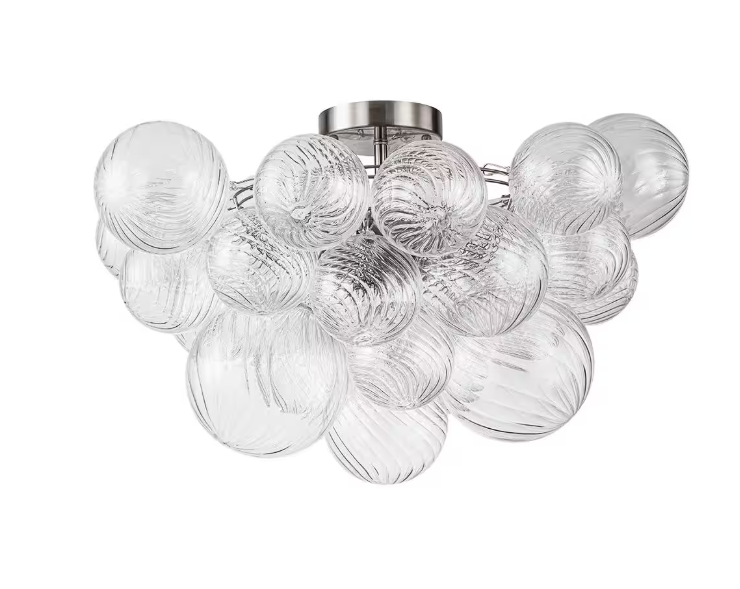 HUOKU Neuvy 19 in. W 3-Light Nickel Cluster Semi-Flush Mount Chandelier with Grape Swirled Glass Shades for Dining/Living