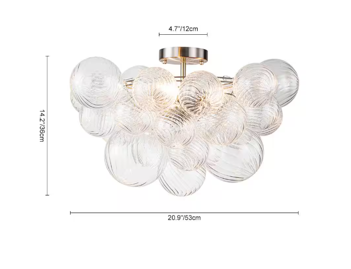 HUOKU Neuvy 19 in. W 3-Light Nickel Cluster Semi-Flush Mount Chandelier with Grape Swirled Glass Shades for Dining/Living