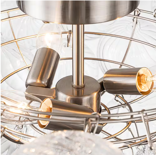 HUOKU Neuvy 19 in. W 3-Light Nickel Cluster Semi-Flush Mount Chandelier with Grape Swirled Glass Shades for Dining/Living