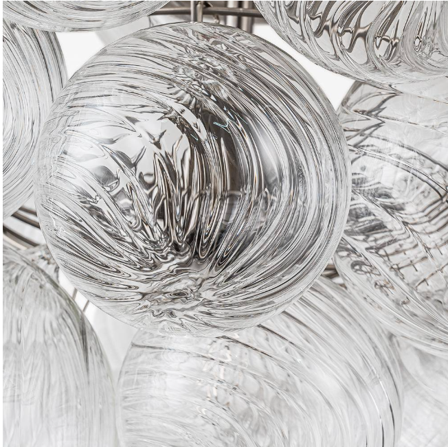 HUOKU Neuvy 19 in. W 3-Light Nickel Cluster Semi-Flush Mount Chandelier with Grape Swirled Glass Shades for Dining/Living