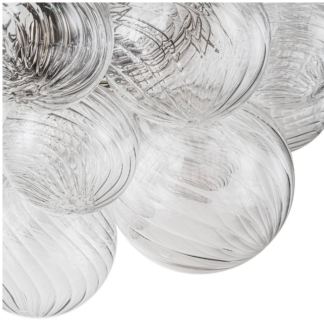 HUOKU Neuvy 19 in. W 3-Light Nickel Cluster Semi-Flush Mount Chandelier with Grape Swirled Glass Shades for Dining/Living