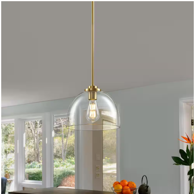 KAISITE 1-Light Gold Shaded Pendant Light with Transparent Glass Shade, Pendant Lighting Fixture for Kitchen Island