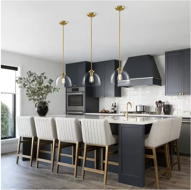 KAISITE 1-Light Gold Shaded Pendant Light with Transparent Glass Shade, Pendant Lighting Fixture for Kitchen Island