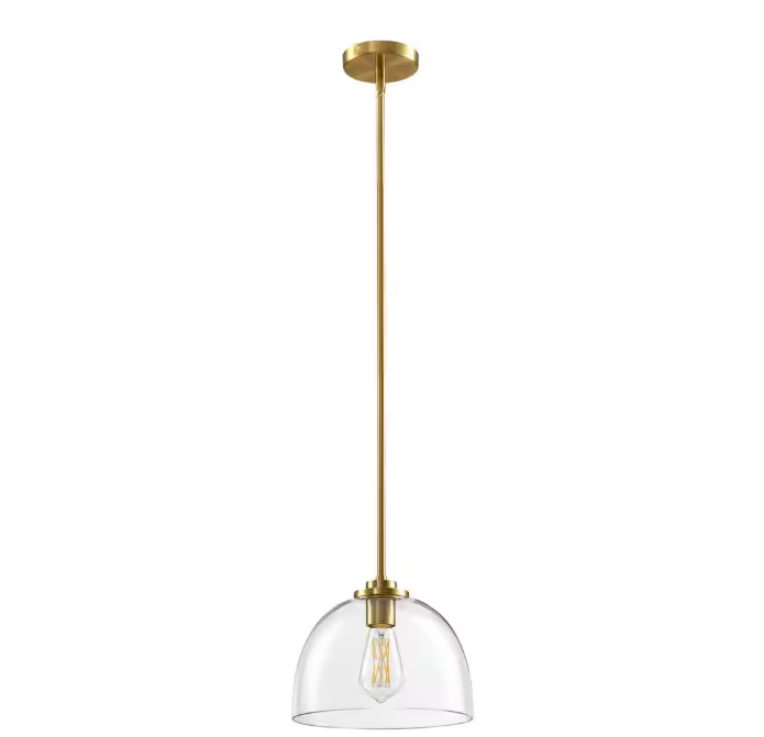 KAISITE 1-Light Gold Shaded Pendant Light with Transparent Glass Shade, Pendant Lighting Fixture for Kitchen Island