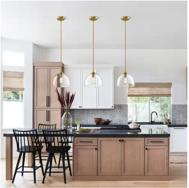 KAISITE 1-Light Gold Shaded Pendant Light with Transparent Glass Shade, Pendant Lighting Fixture for Kitchen Island
