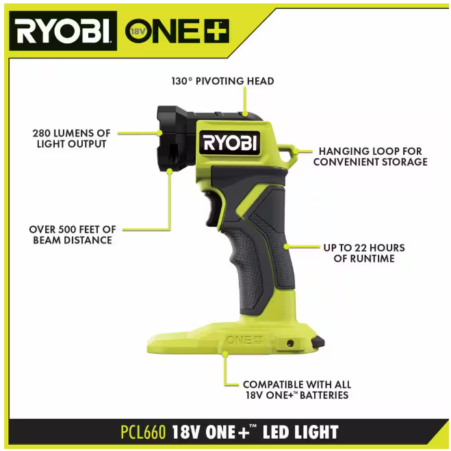 RYOBI ONE+ 18V Cordless LED Light (Tool Only) NO BOX