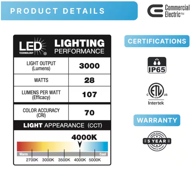 Commercial Electric 200W Equivalent Integrated LED Bronze Outdoor Vertical Wall Pack Over Door Light, 3000 Lumens