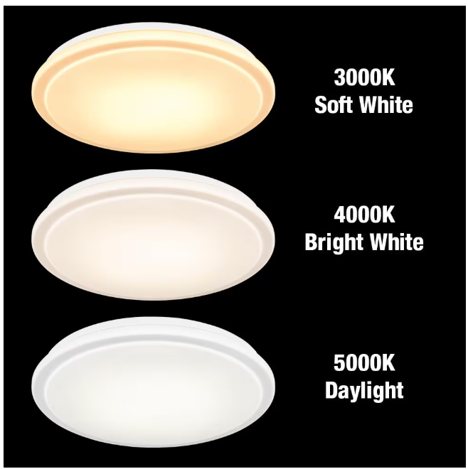 Commercial Electric 20 in. Low Profile LED Flush Mount Round Ceiling Light 2400 Lumens 3000K 4000K 5000K Dimmable Bedroom Lighting
