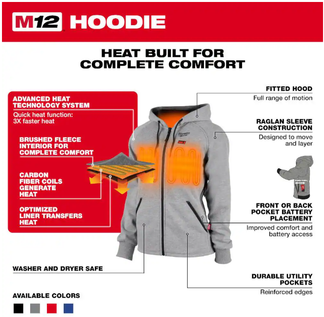 Milwaukee Women's Large M12 12-Volt Lithium-Ion Cordless Gray Heated Jacket Hoodie Kit with (1) 2.0 Ah Battery and Charger