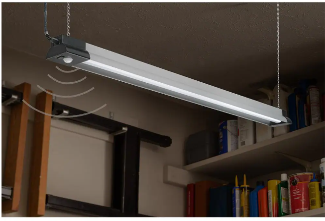 Commercial Electric 40 in. 3000 Lumens Plug-in Motion Sensing Integrated LED Linkable Shop Light 120 Volt 4000K Black Brushed Nickel