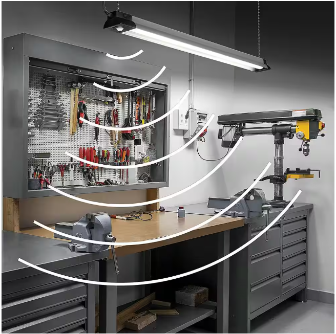 Commercial Electric 40 in. 3000 Lumens Plug-in Motion Sensing Integrated LED Linkable Shop Light 120 Volt 4000K Black Brushed Nickel