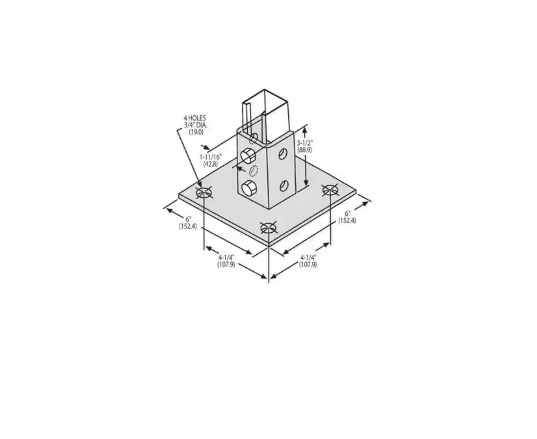 Superstrut 6 in. x 6 in. Steel Square Post Base Connector - Strut Fitting - Silver Galvanized