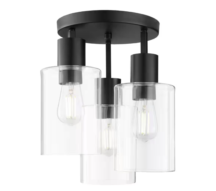 Hampton Bay Sutton Place 14 in. 3-Light Matte Black Flush Mount, Farmhouse Ceiling Light