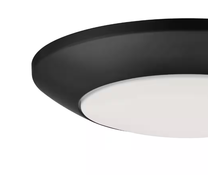 Commercial Electric 7 in. Matte Black Slim LED Flush Mount 854 Lumens Soft White 3000K Indoor Bedroom Closet Kitchen Lighting (2-Pack)