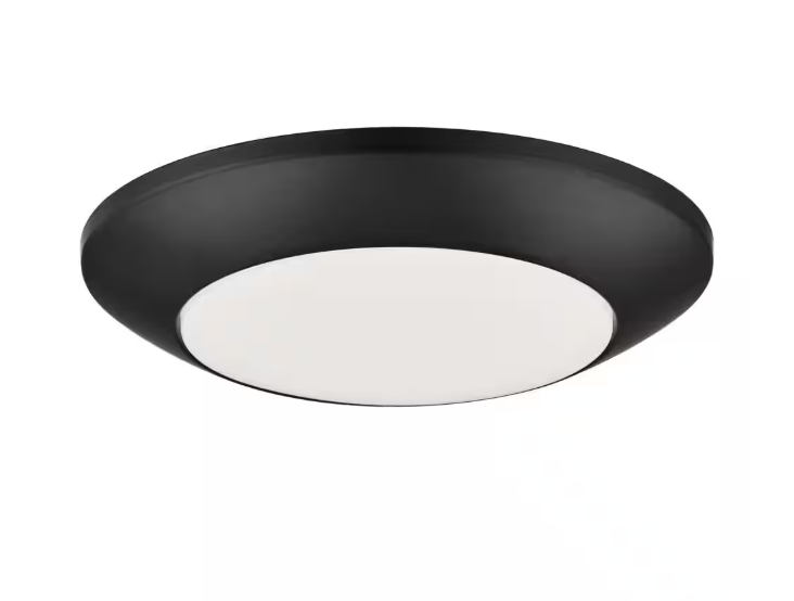 Commercial Electric 7 in. Matte Black Slim LED Flush Mount 854 Lumens Soft White 3000K Indoor Bedroom Closet Kitchen Lighting (2-Pack)