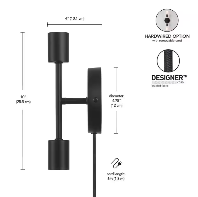 Hampton Bay Stockport 2-Light Matte Black Wall Sconce