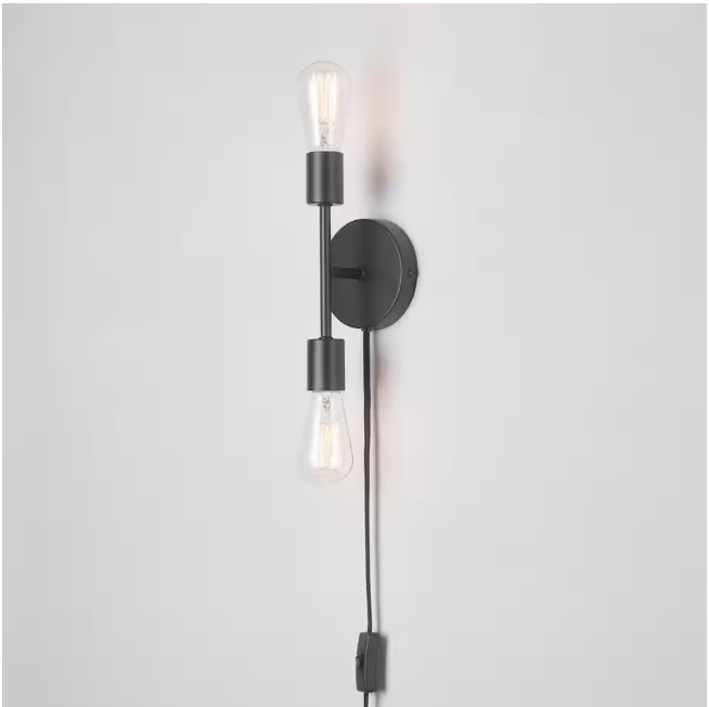 Hampton Bay Stockport 2-Light Matte Black Wall Sconce