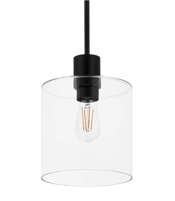 Hampton Bay Sutton Place 1-Light Matte Black Pendant