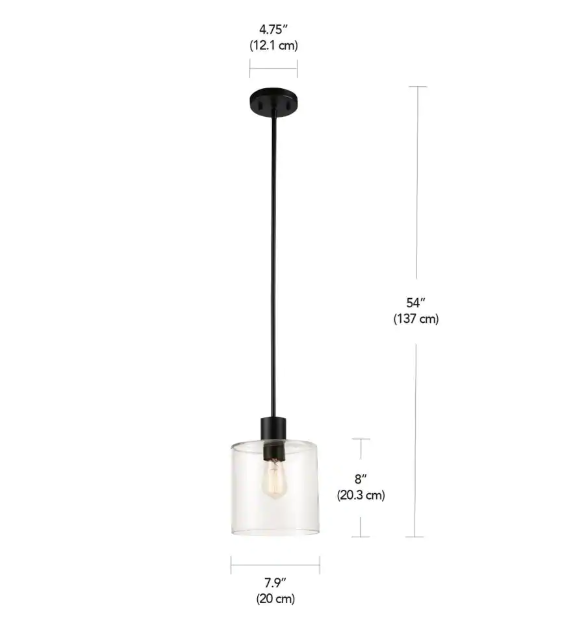 Hampton Bay Sutton Place 1-Light Matte Black Pendant