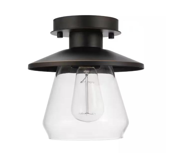 Hampton Bay Northmoore 1-Light Oil Rubbed Bronze and Glass Vintage Semi-Flush Mount