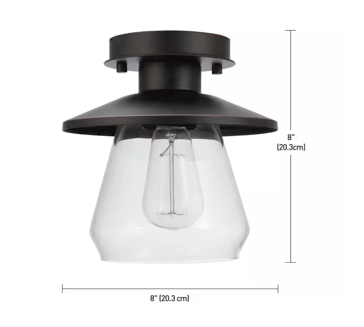Hampton Bay Northmoore 1-Light Oil Rubbed Bronze and Glass Vintage Semi-Flush Mount